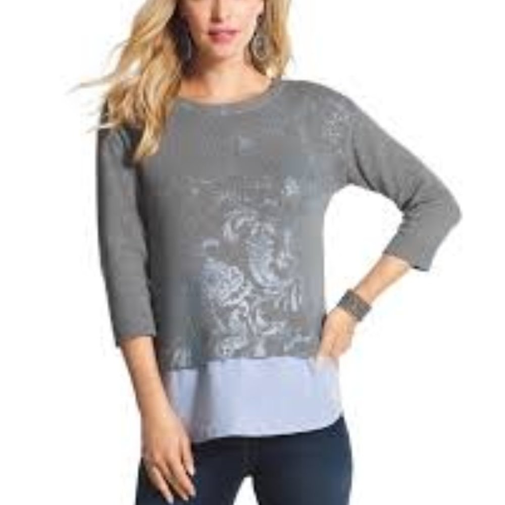 CHICO'S Foiled Floral Print Rebecca Sweater